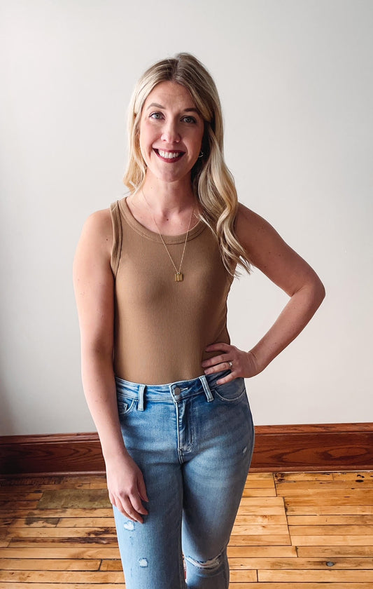 Emily Camel Ribbed Bodysuit