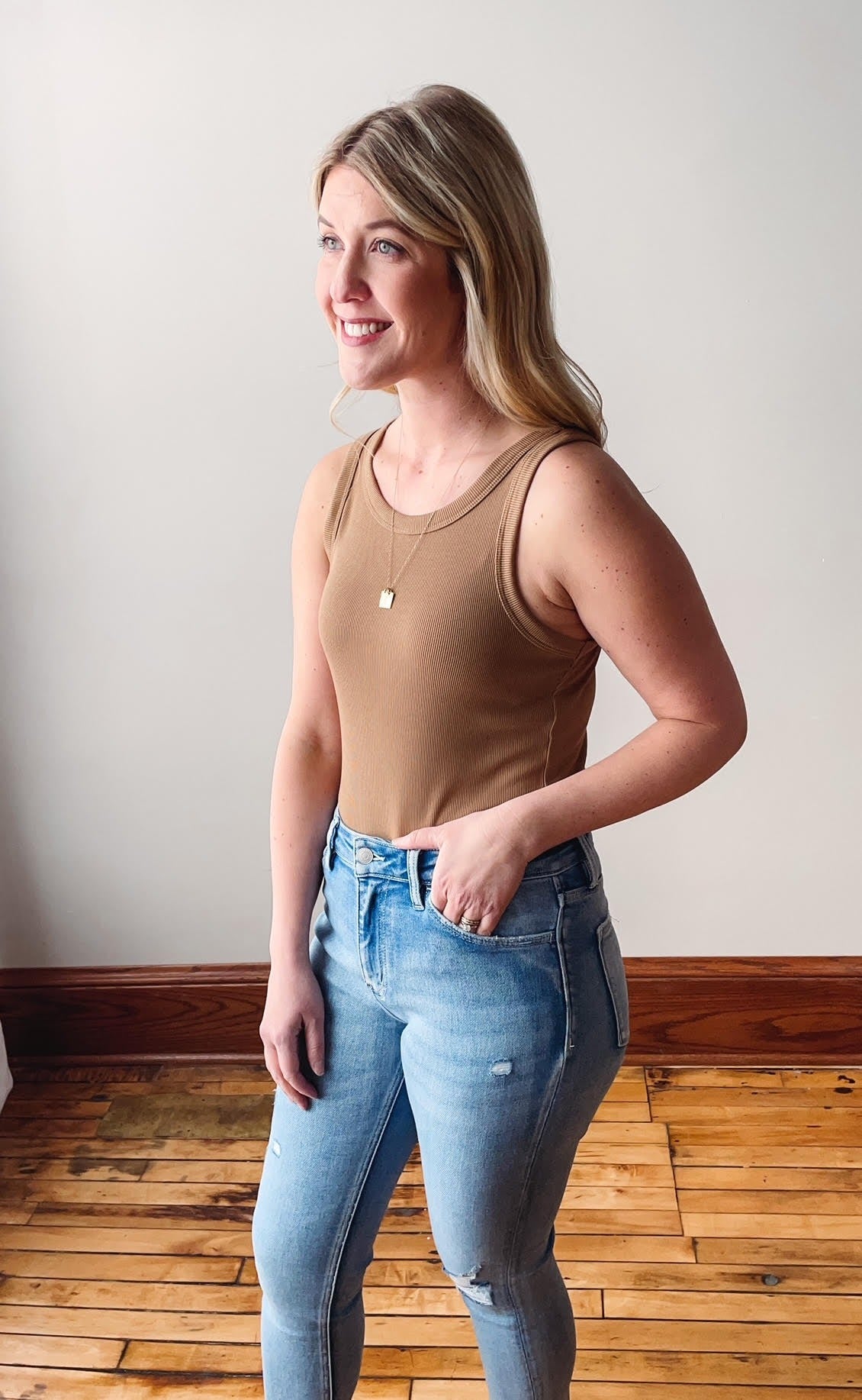 Emily Camel Ribbed Bodysuit