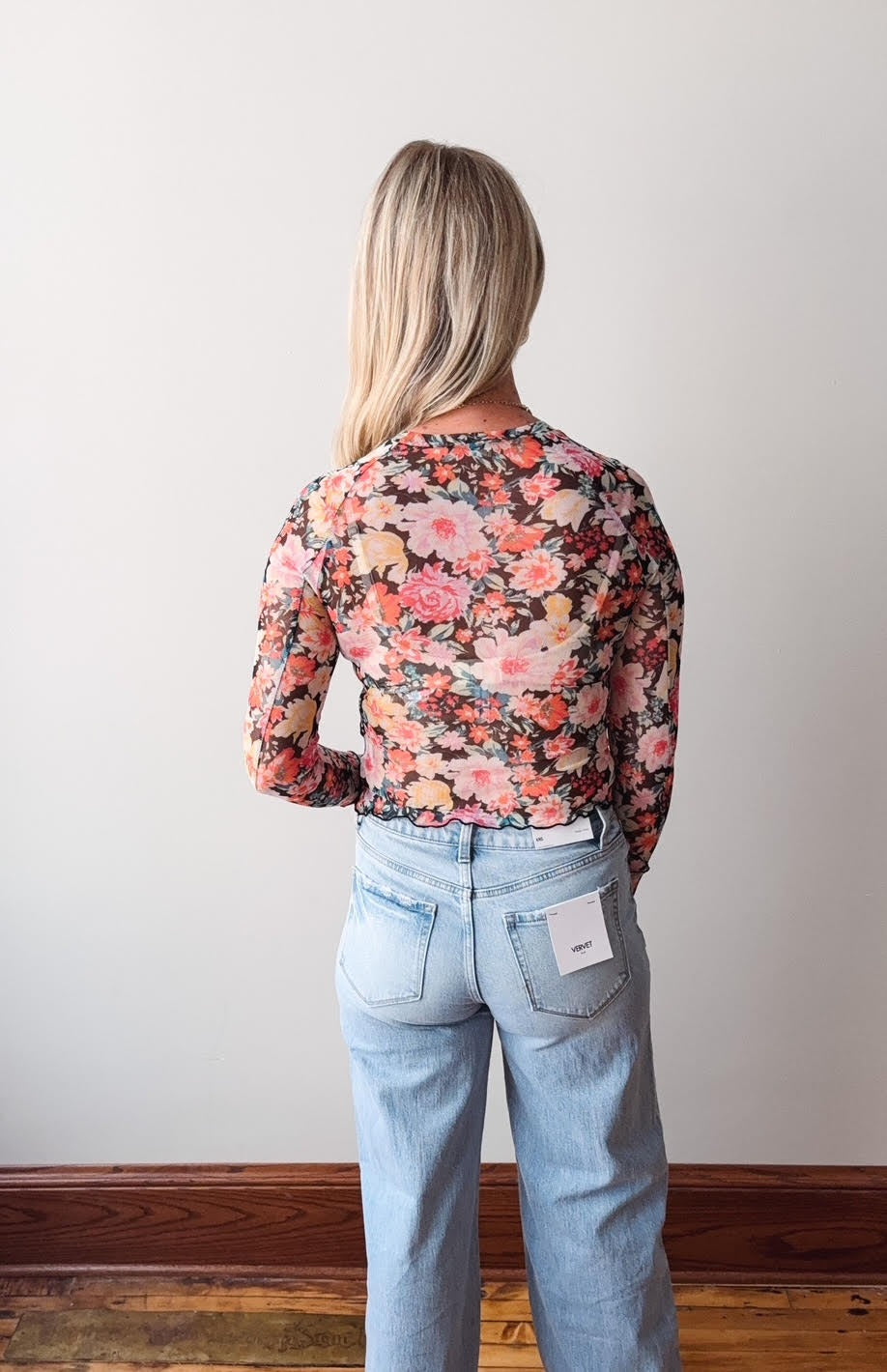 Emily Black Floral Mesh Top