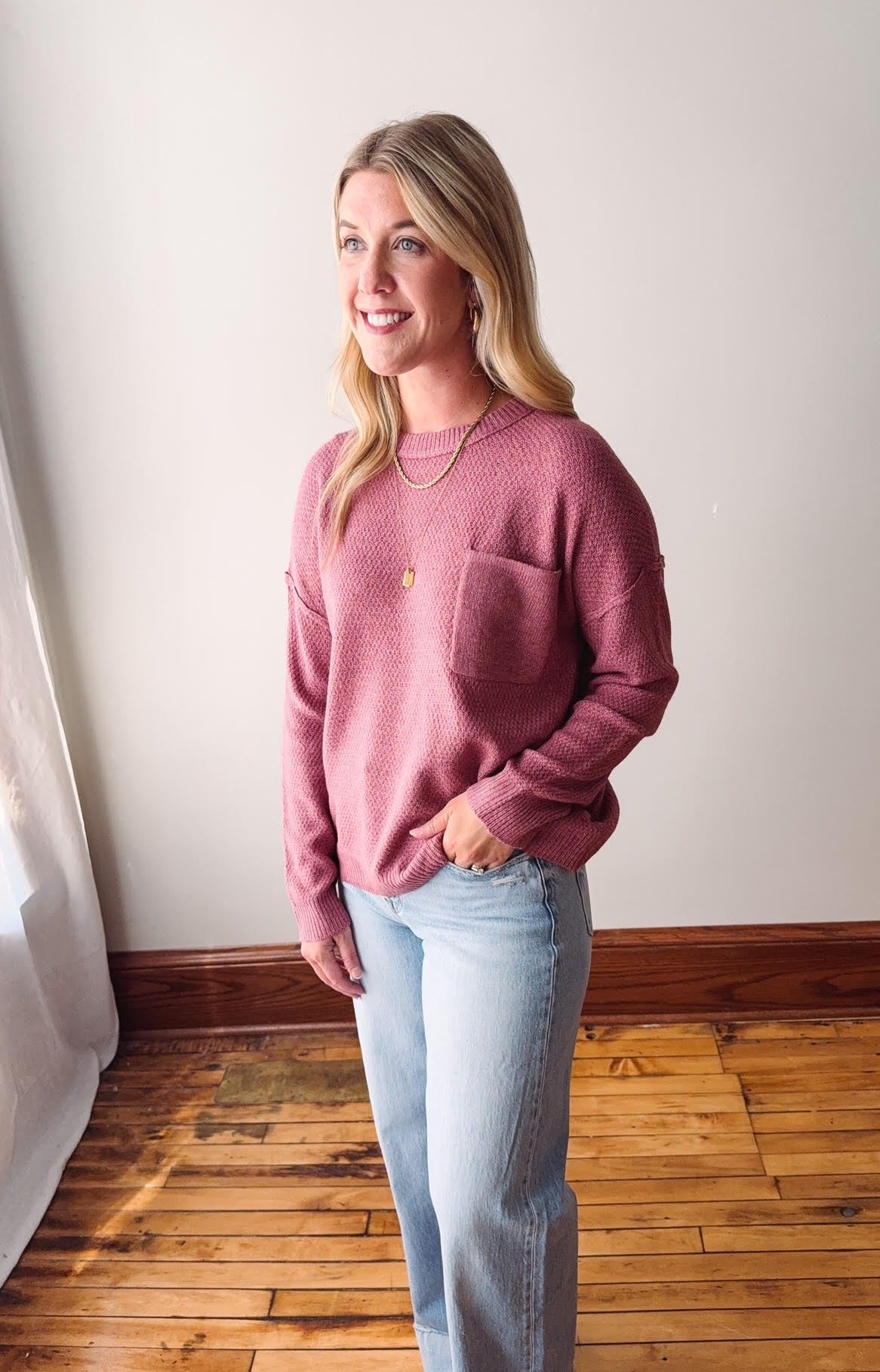 Eve Rose Pocket Waffle Sweater