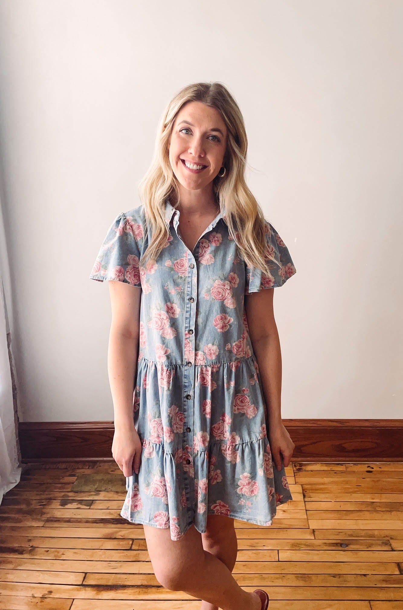 Floral Tiered Shirt Dress
