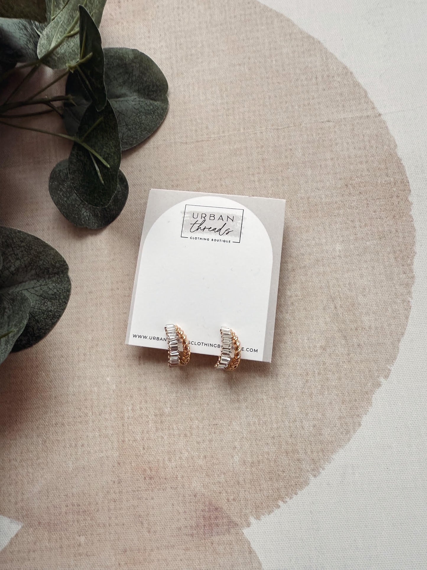 Gold Rhinestone Intwined Hoop Earrings