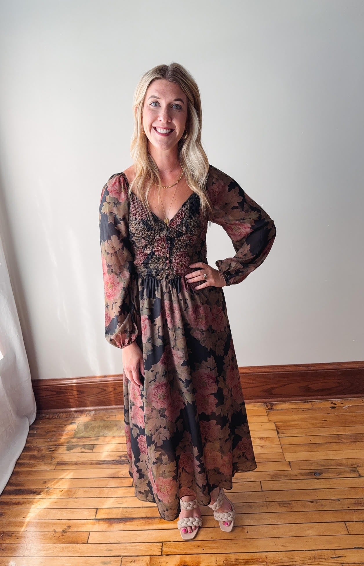 Gracie Black Floral Midi Dress