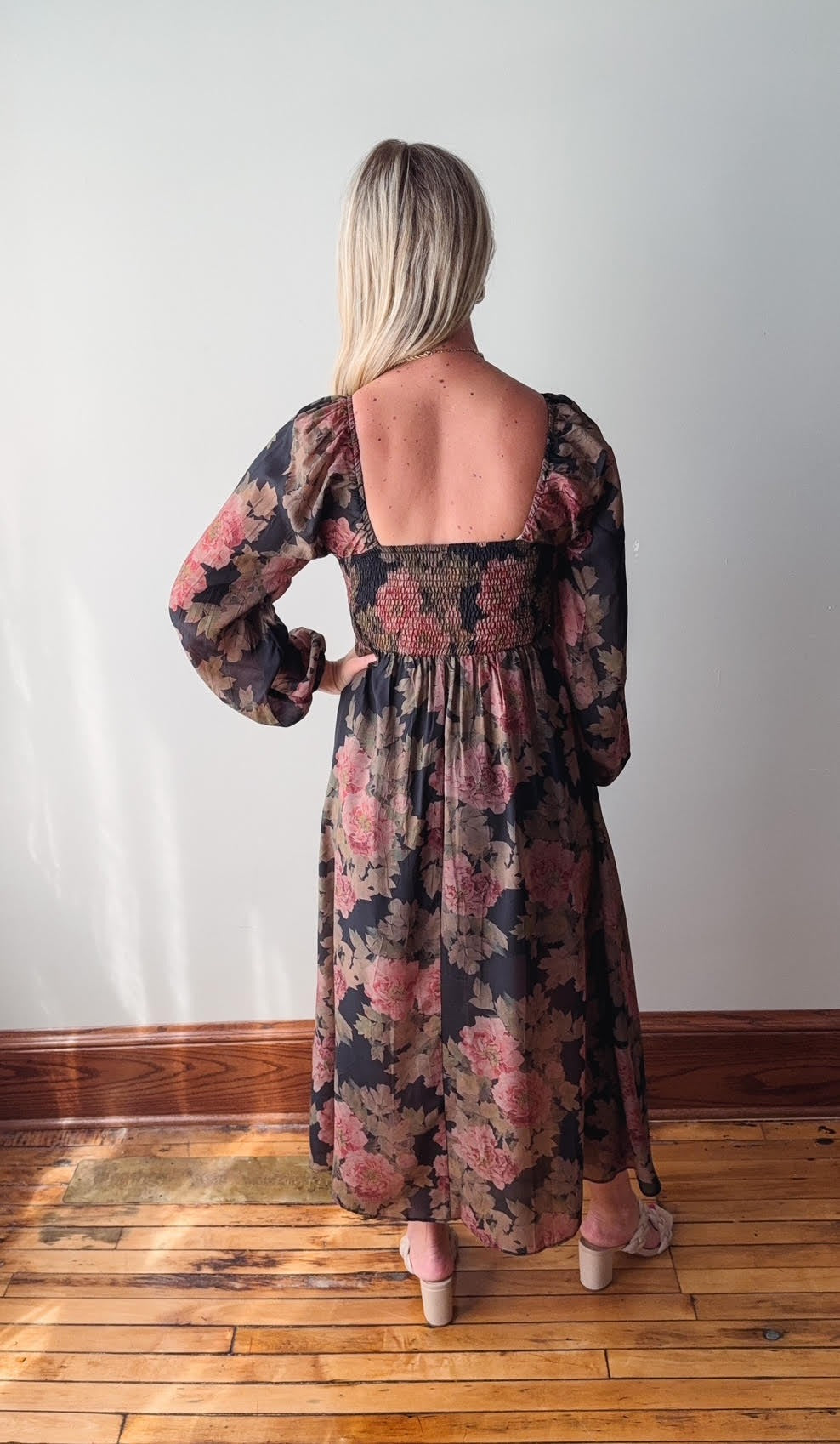 Gracie Black Floral Midi Dress