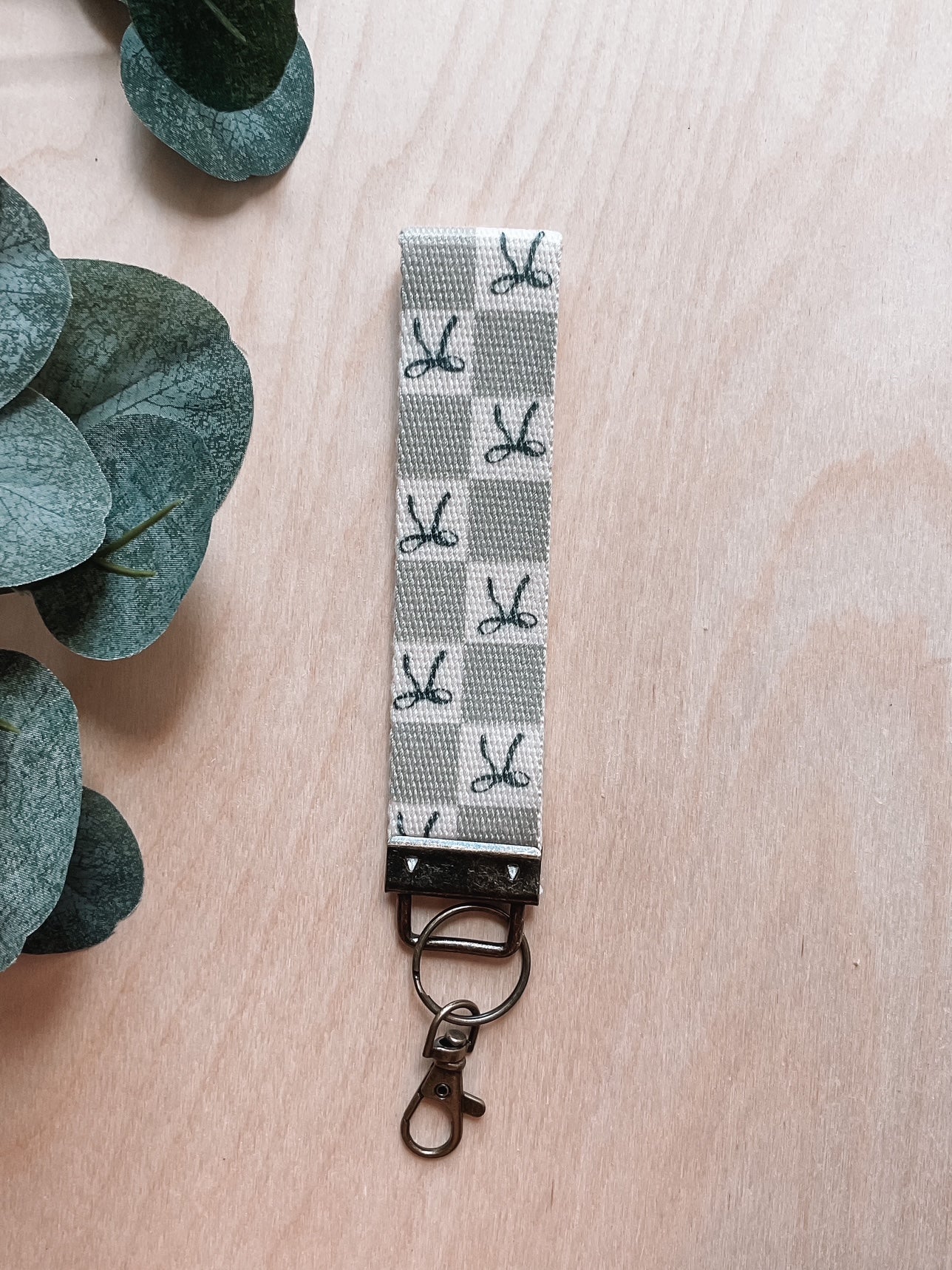 Sage Check Bow Keychain Lanyard