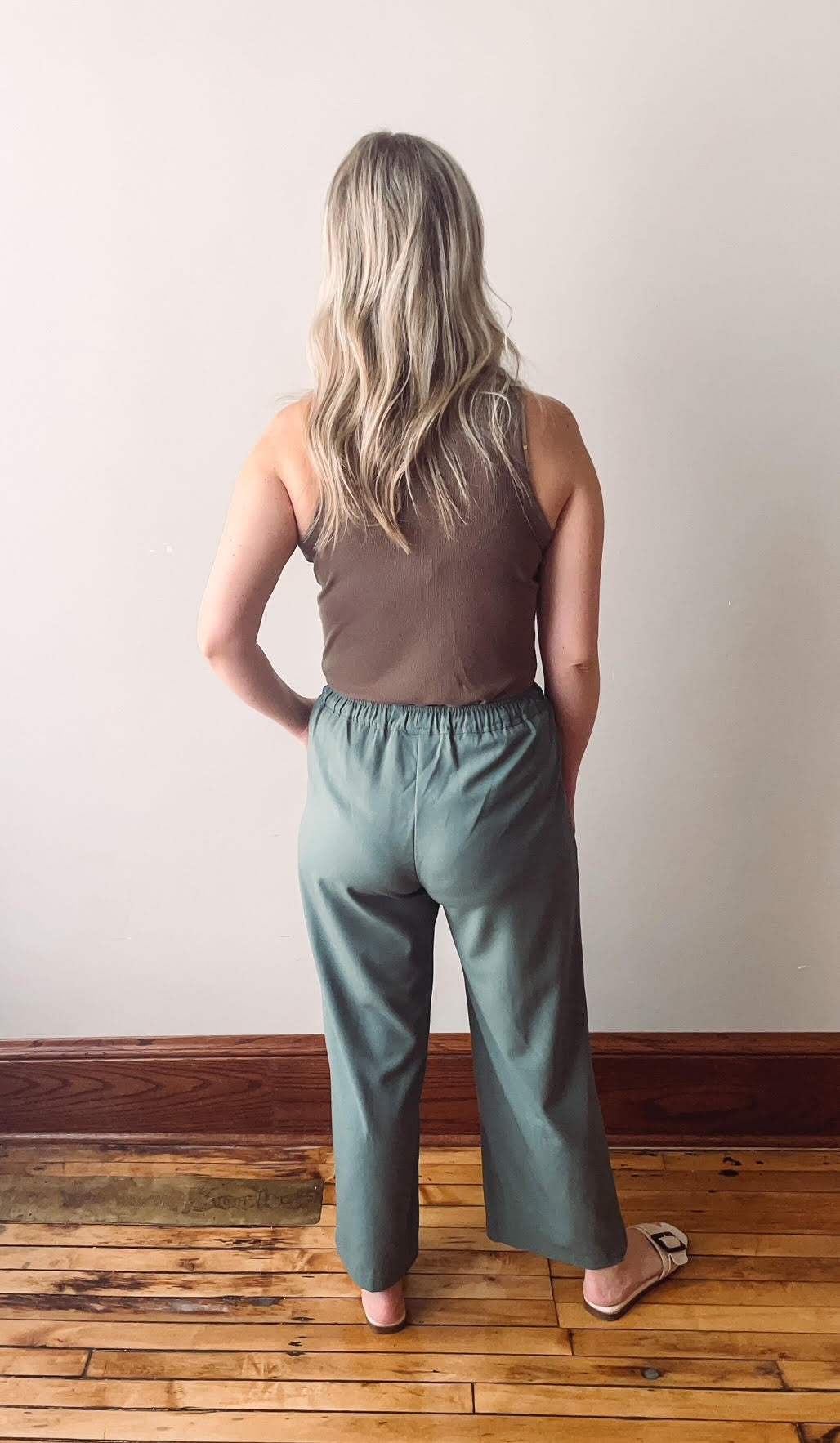 Green Drawstring Wide Leg Pants