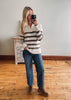 Half Zip Olive Striped Sweater