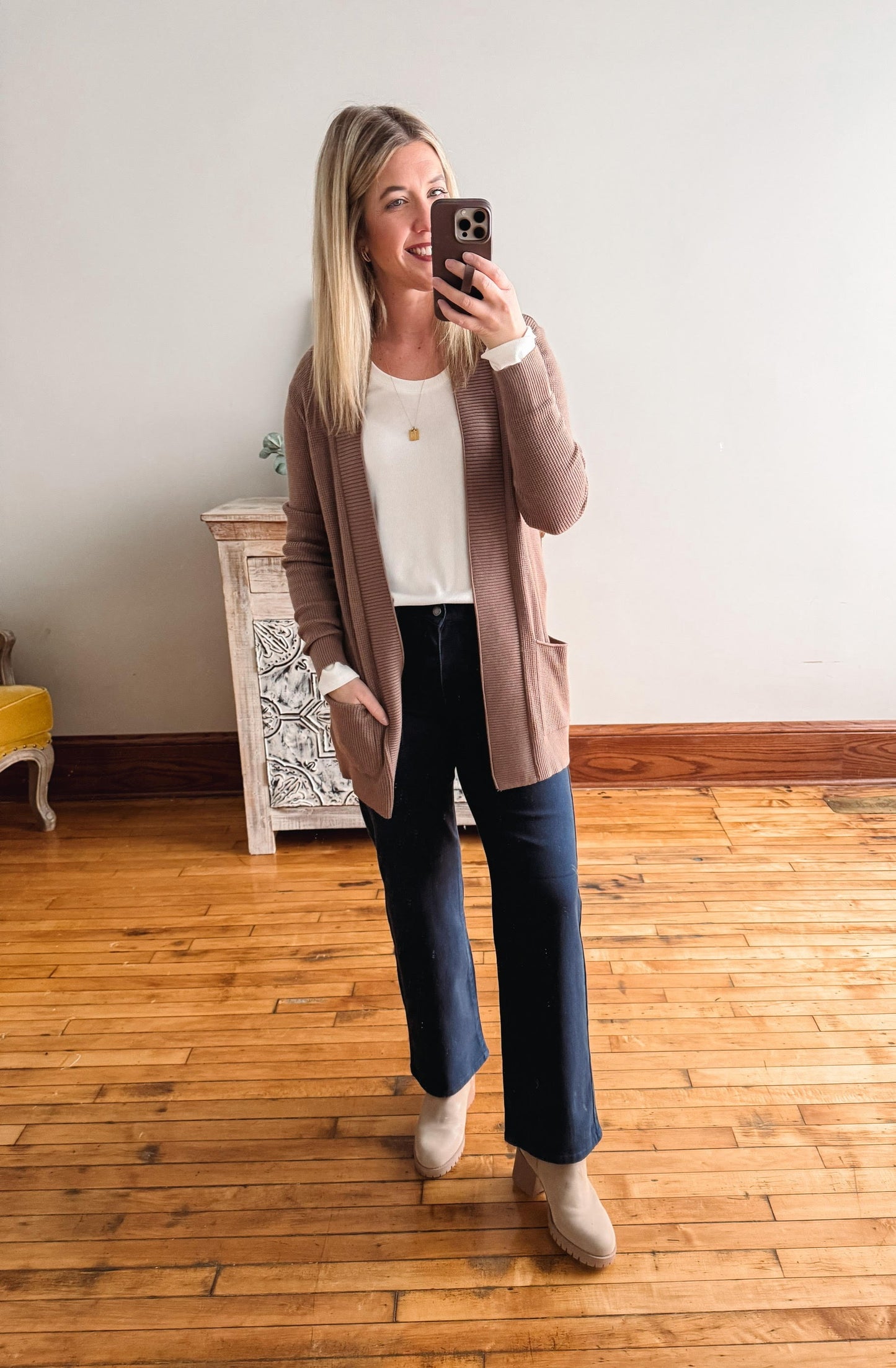 Hannah Mocha Waffle Cardigan