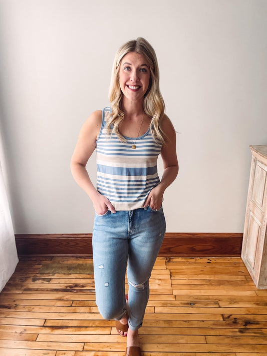 Denim + Taupe Striped Tank