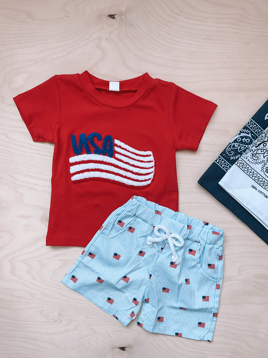 USA Embroidered Short Set