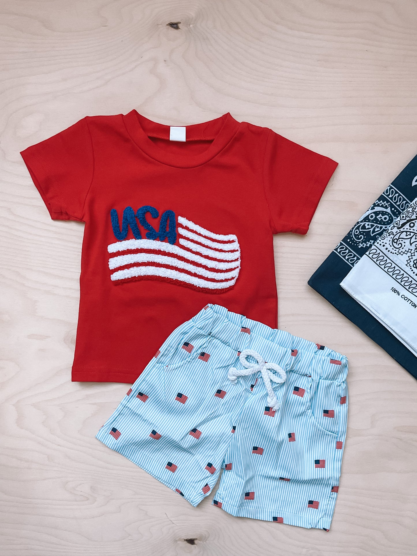 USA Embroidered Short Set