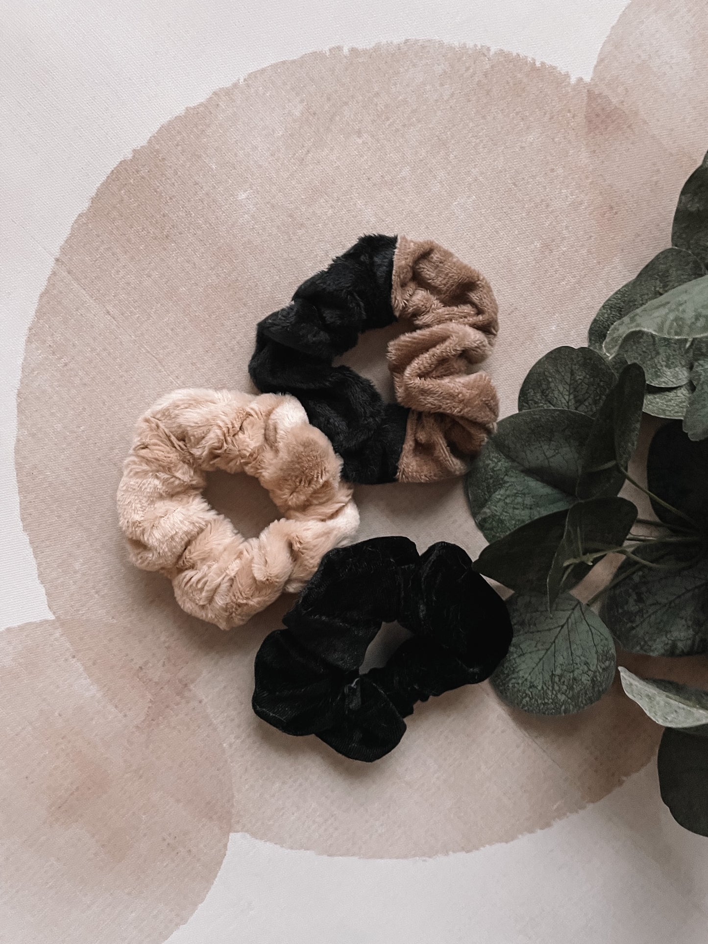 Black/Tan Soft Scrunchies