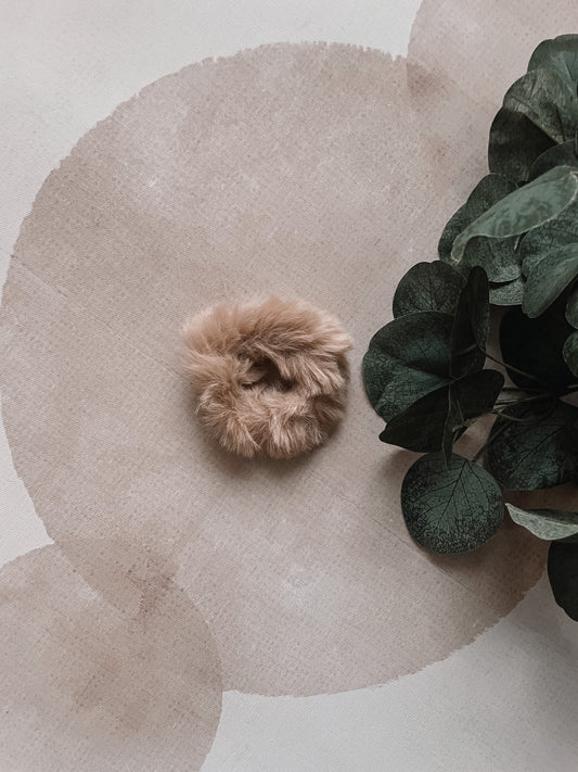 Mini Light Tan Fuzzy Scrunchie