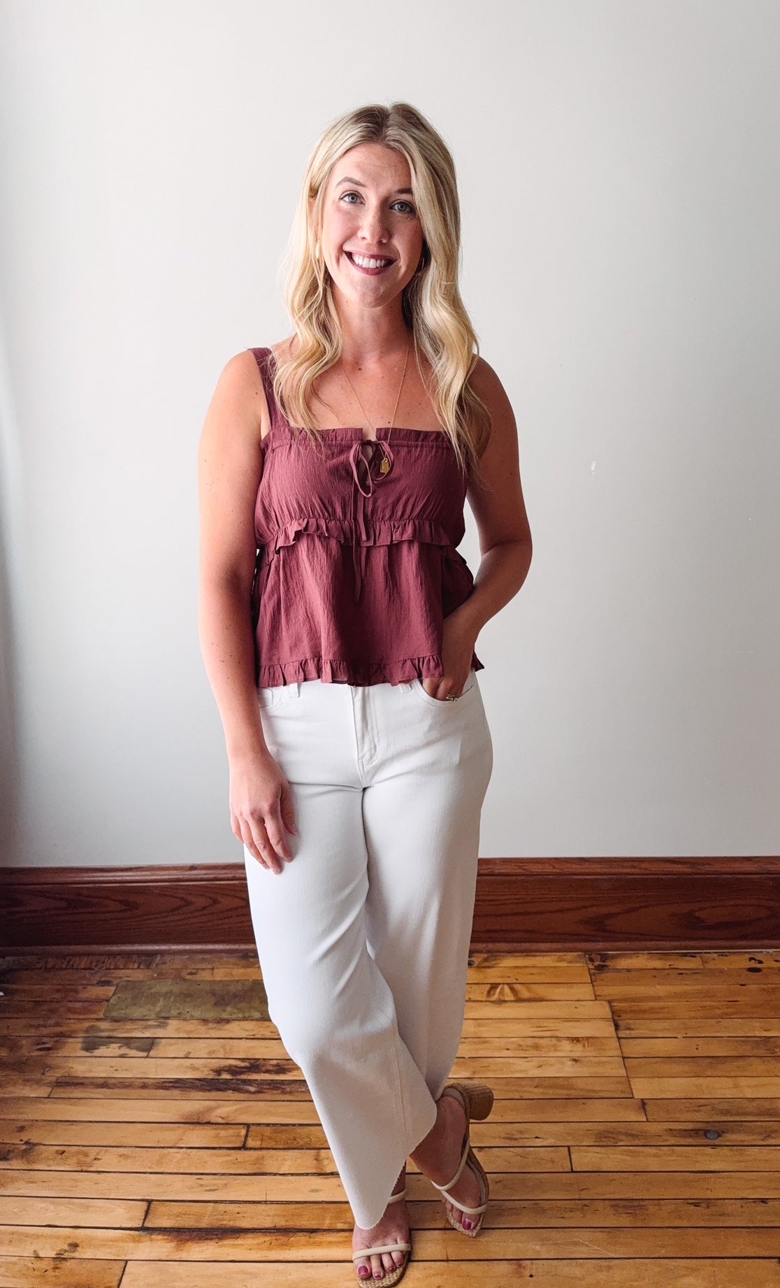 Brooklynn Merlot Ruffle Tiered Top
