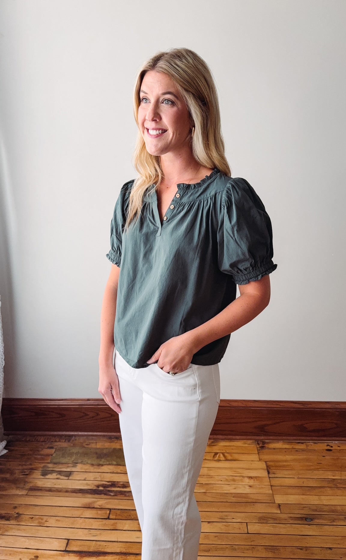 Emily Forest Puff Sleeve Blouse
