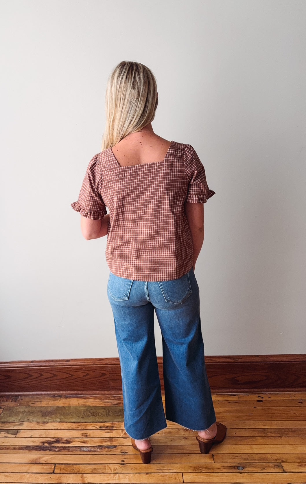 Ally Brown + Cream Plaid Blouse