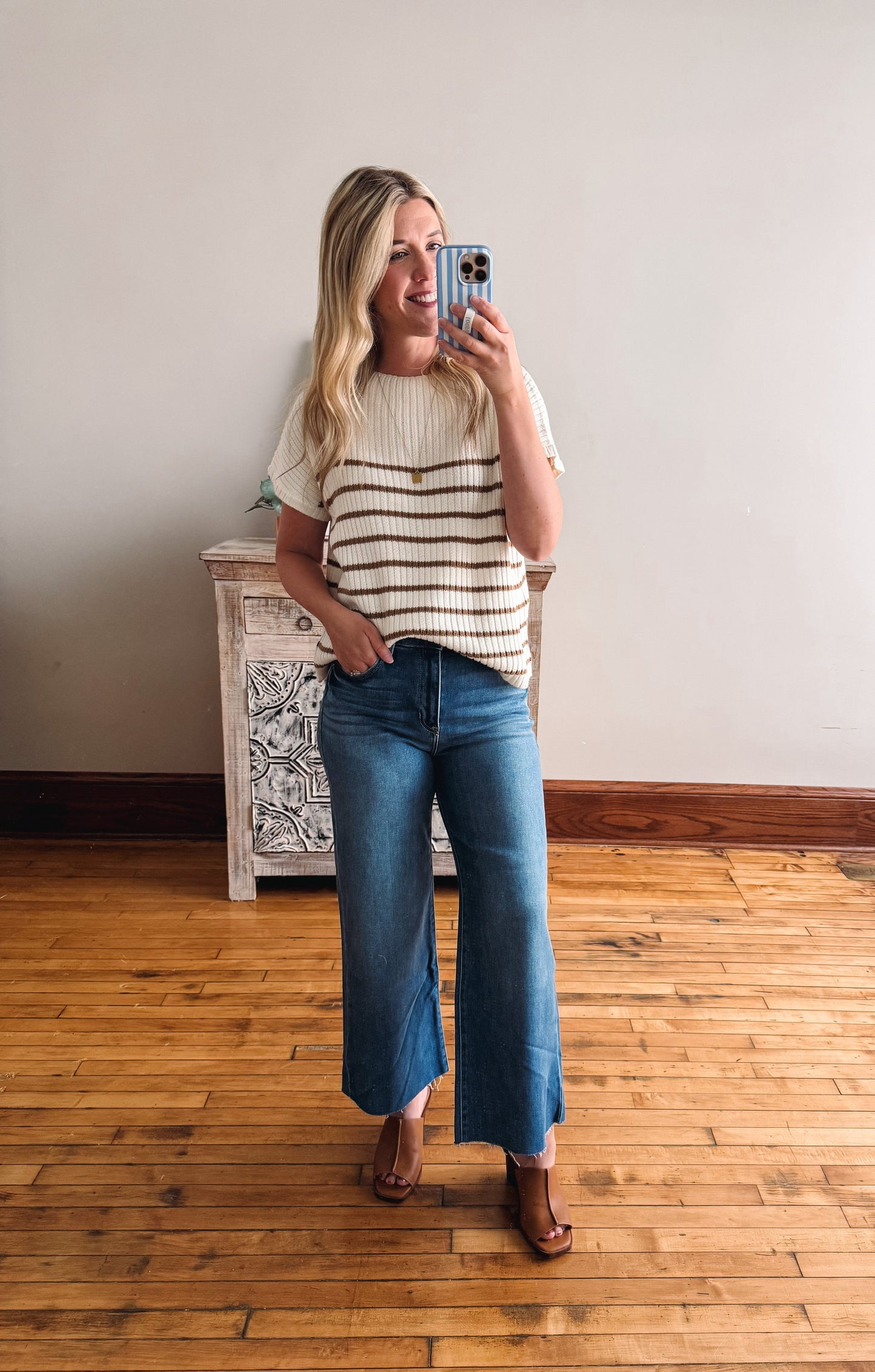 Sarah Cream + Camel Ribbed Sweater Top