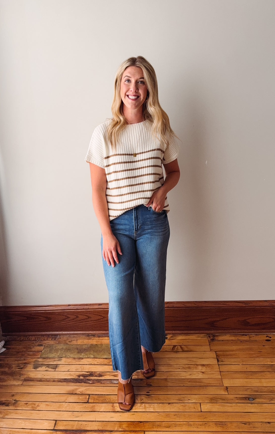 Sarah Cream + Camel Ribbed Sweater Top