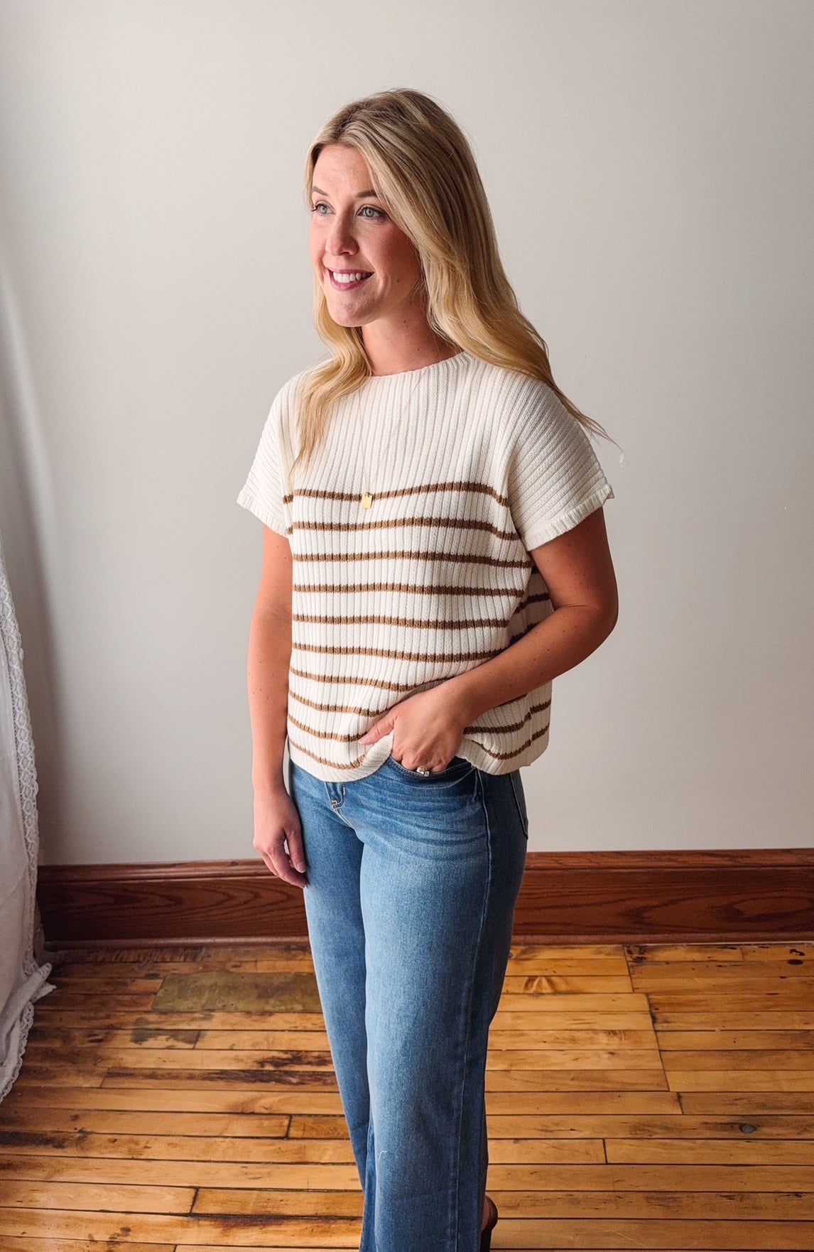 Sarah Cream + Camel Ribbed Sweater Top