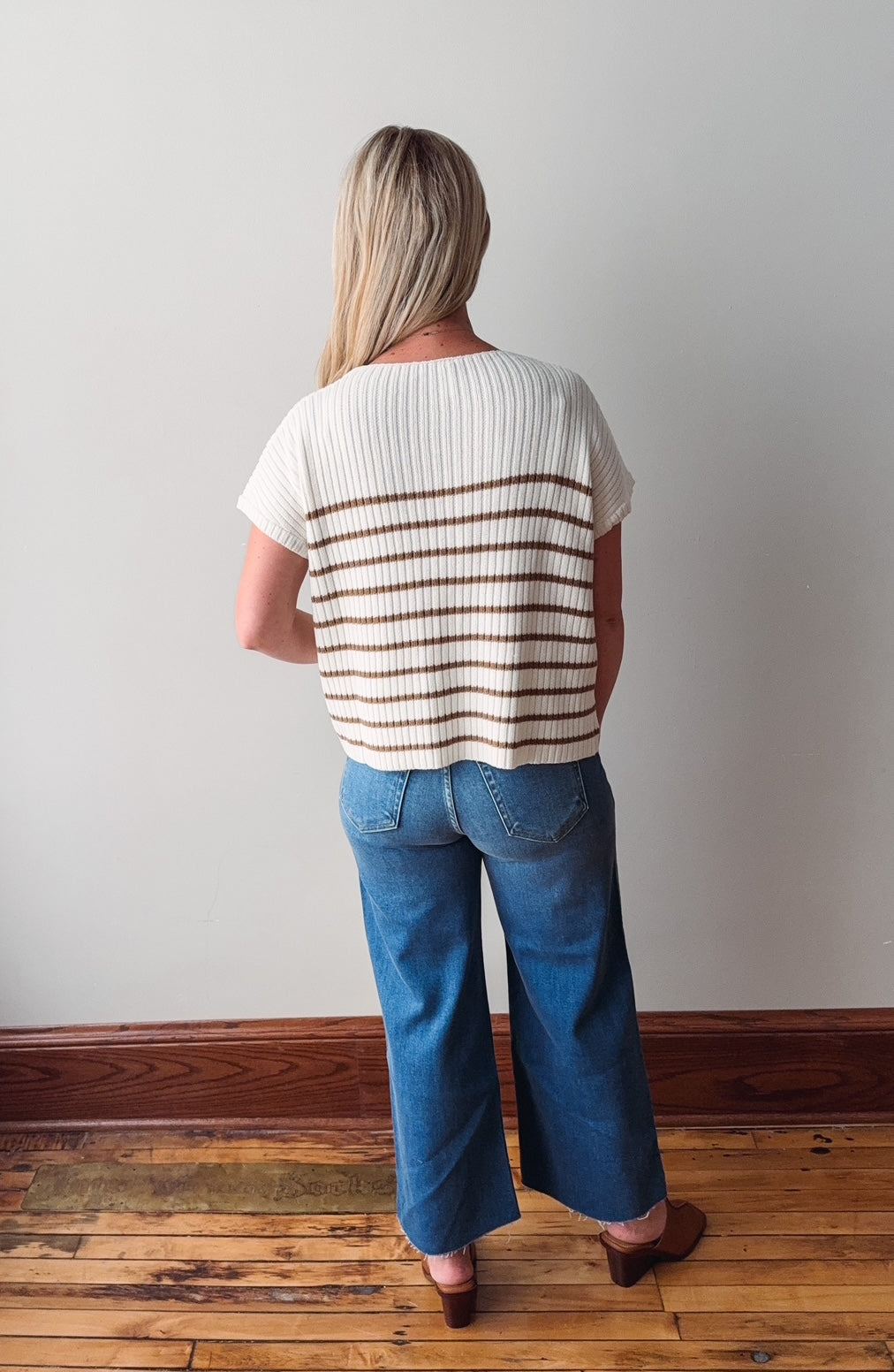 Sarah Cream + Camel Ribbed Sweater Top