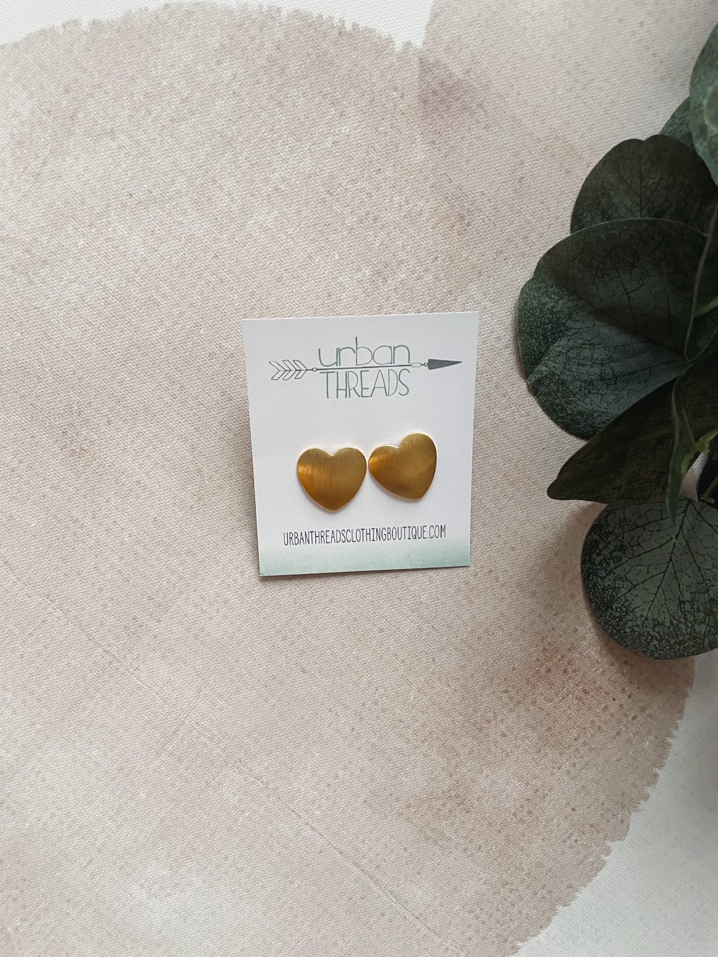 Gold Brushed Heart Stud Earrings