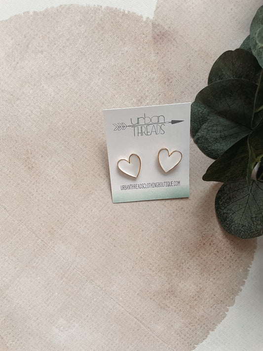 White Heart Stud Earrings