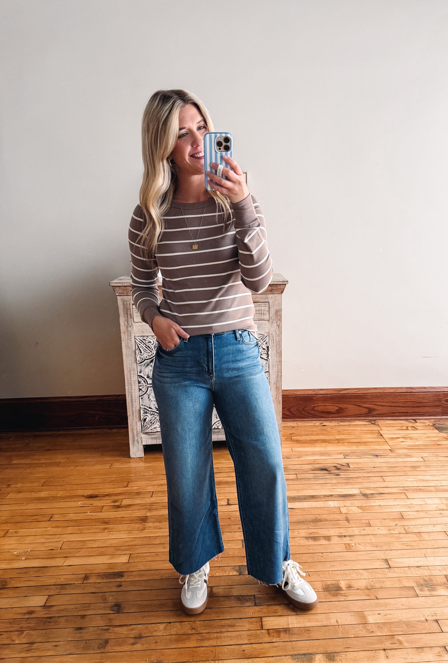 Jessica Taupe + White Long Sleeve