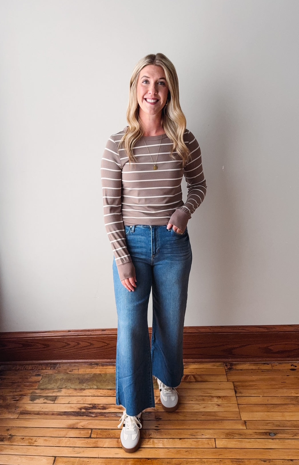 Jessica Taupe + White Long Sleeve