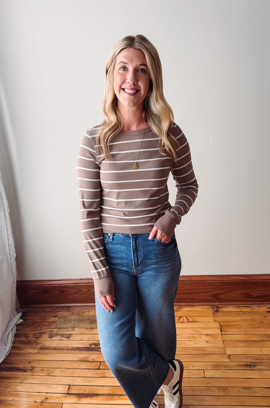Jessica Taupe + White Long Sleeve