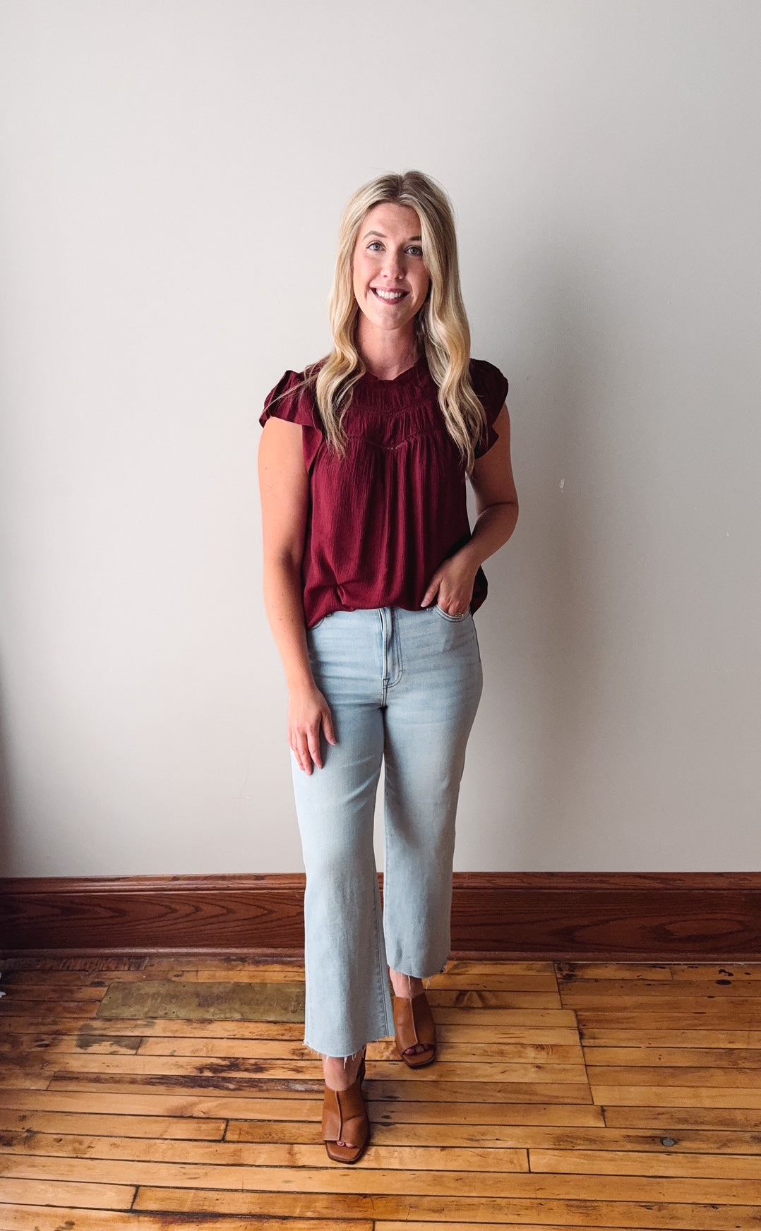 Sharon Brick Lace Trim Blouse