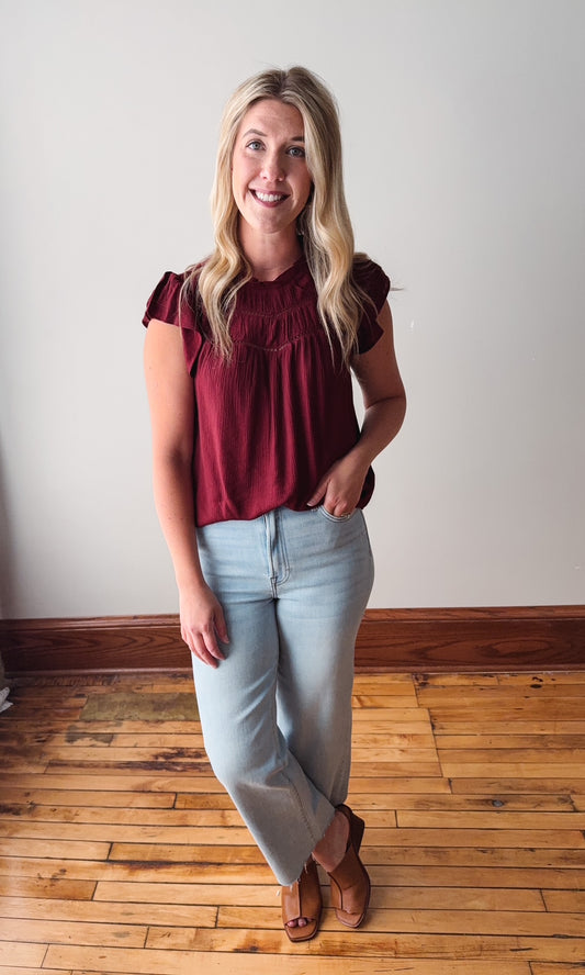 Sharon Brick Lace Trim Blouse