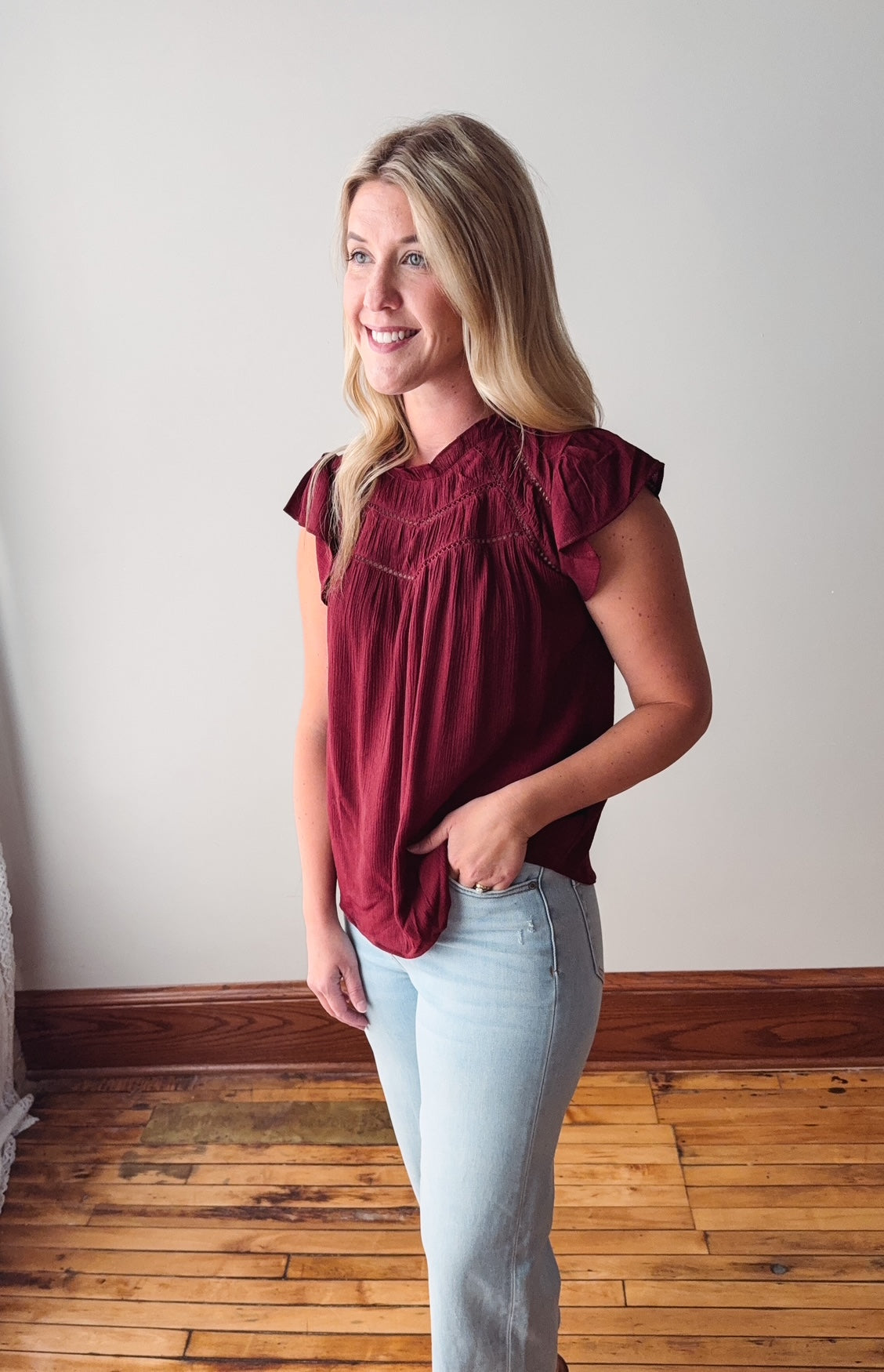 Sharon Brick Lace Trim Blouse