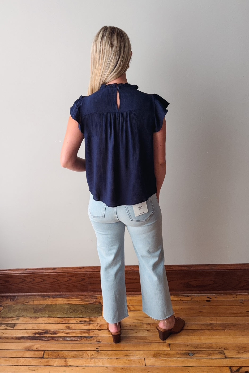 Sharon Navy Lace Trim Blouse
