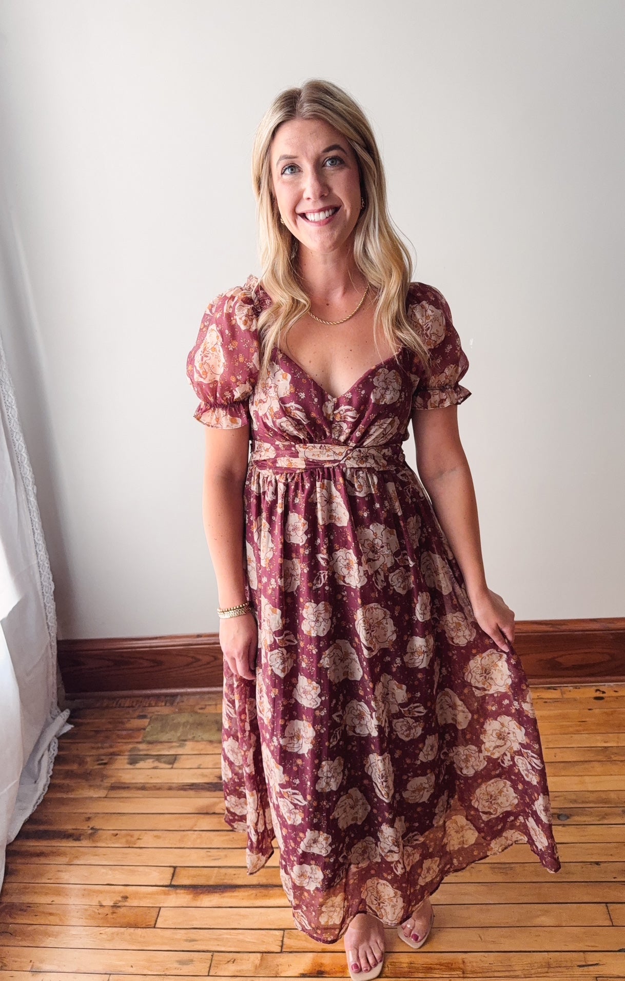 Maura Burgundy Floral Midi Dress