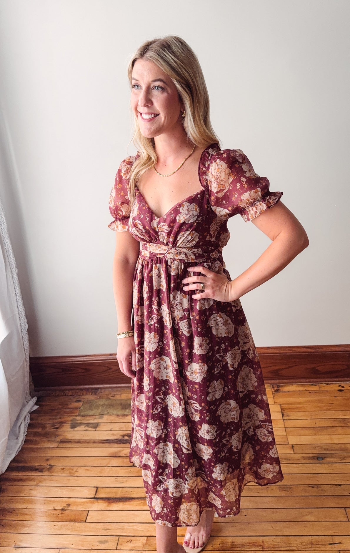 Maura Burgundy Floral Midi Dress