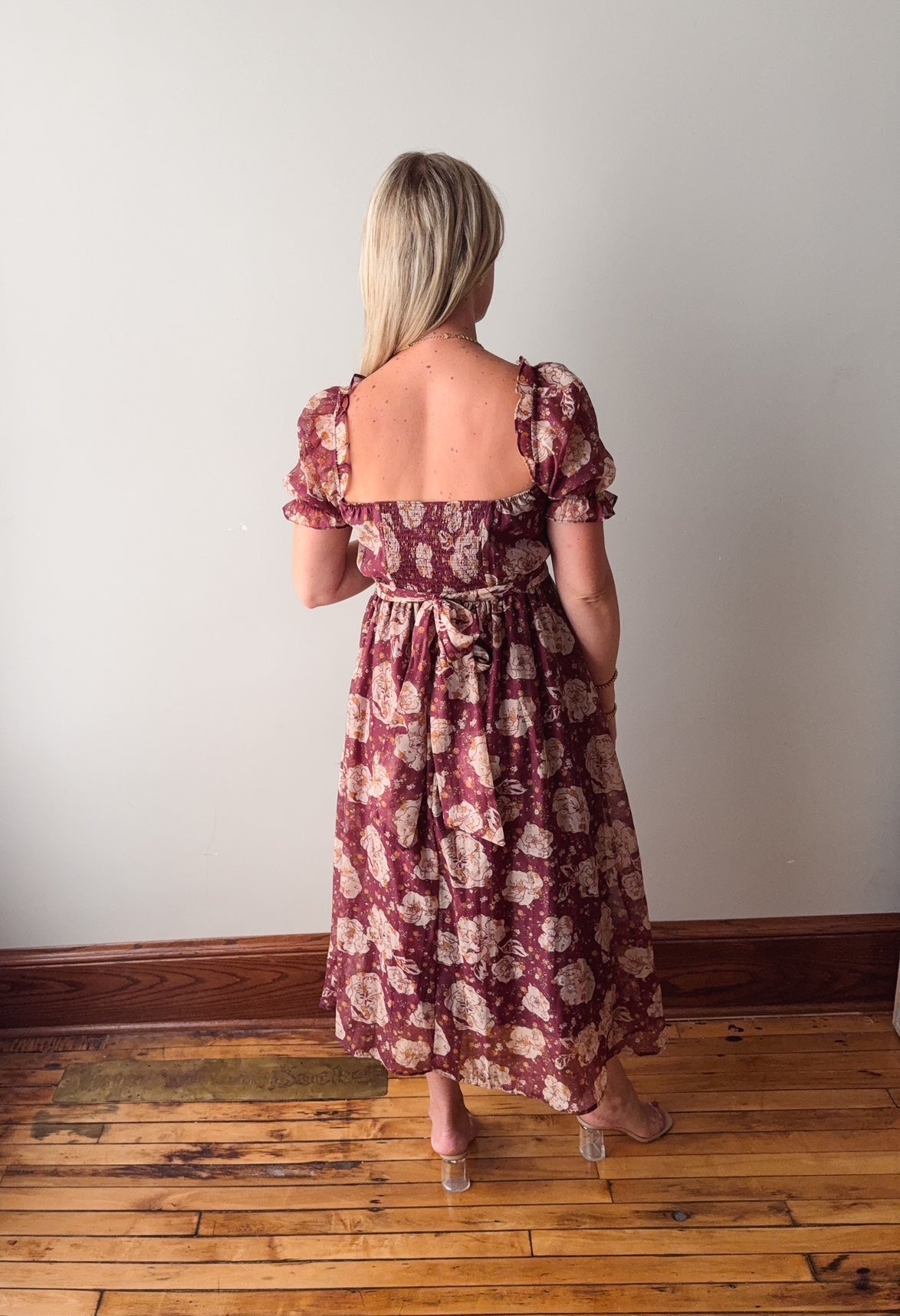 Maura Burgundy Floral Midi Dress