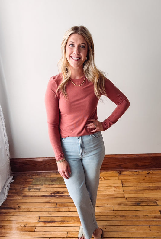 Brick Fitted Long Sleeve Top