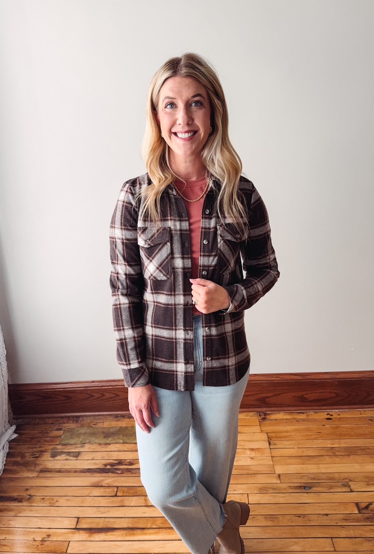 Luma Coffee Ivory Plaid Shacket