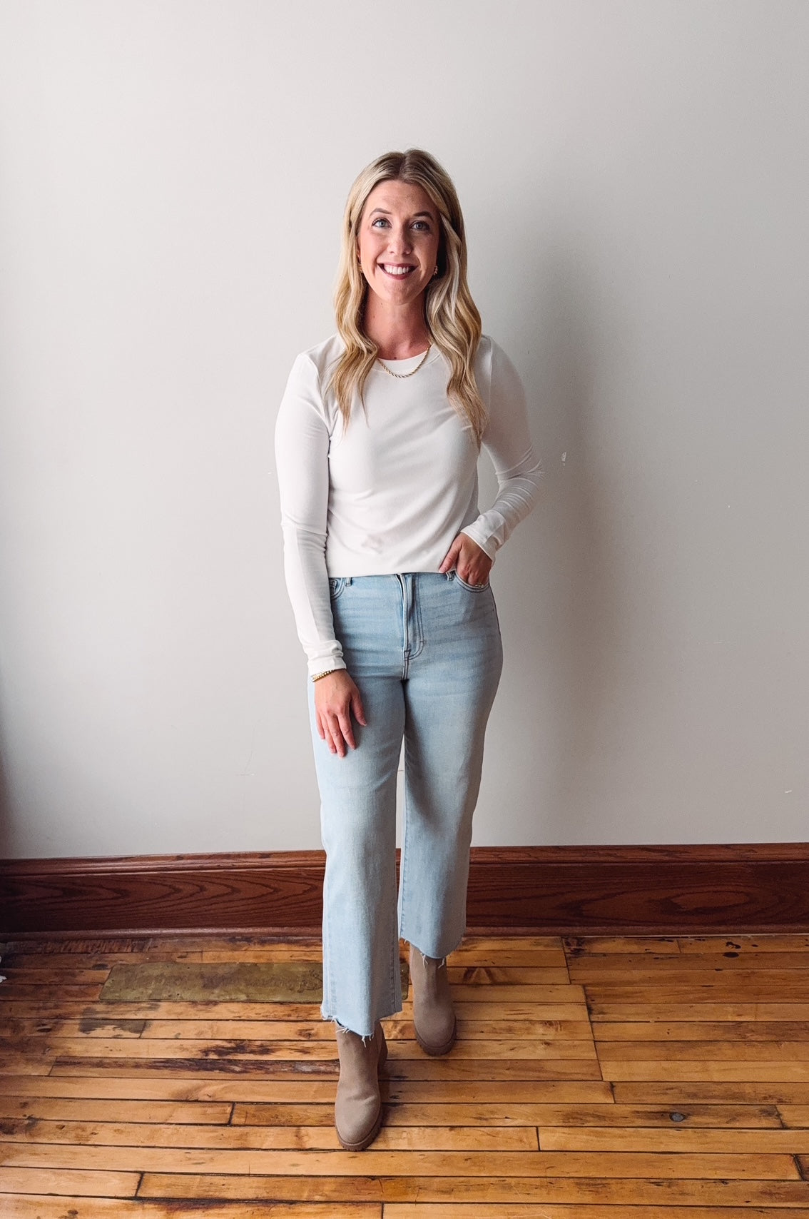 Off White Fitted Long Sleeve Top