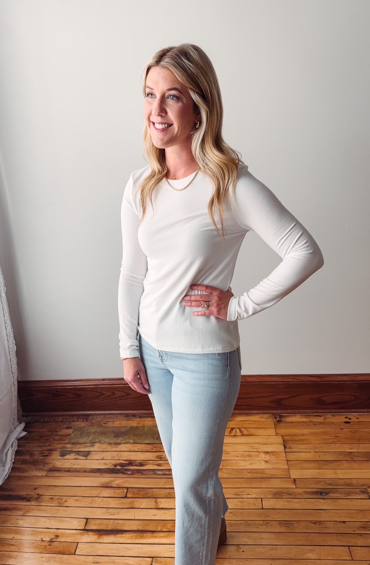 Off White Fitted Long Sleeve Top