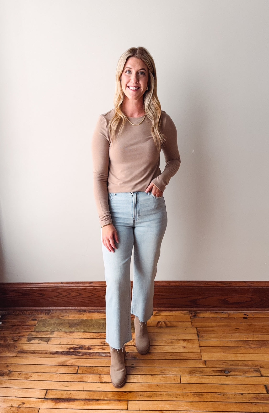 Mocha Fitted Long Sleeve Top