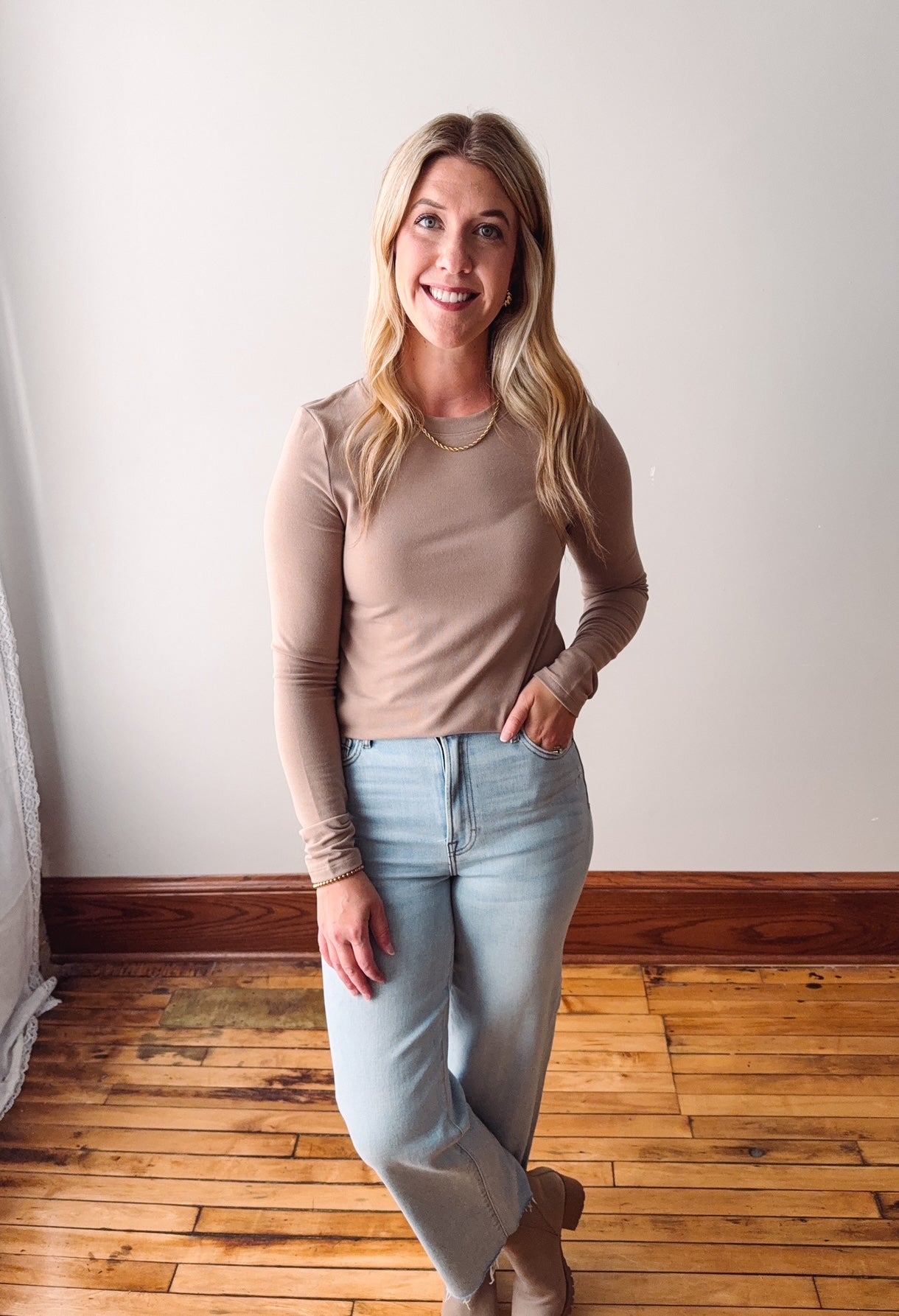 Mocha Fitted Long Sleeve Top