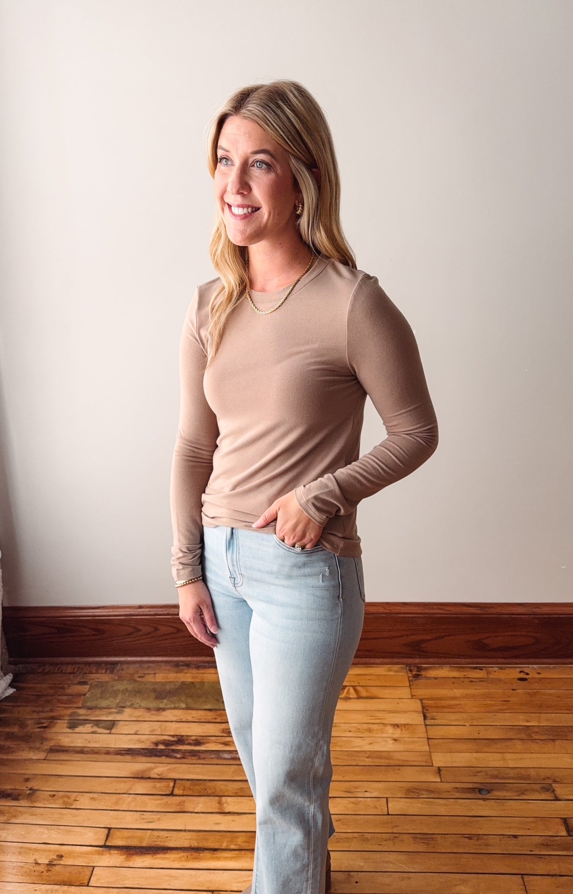 Mocha Fitted Long Sleeve Top