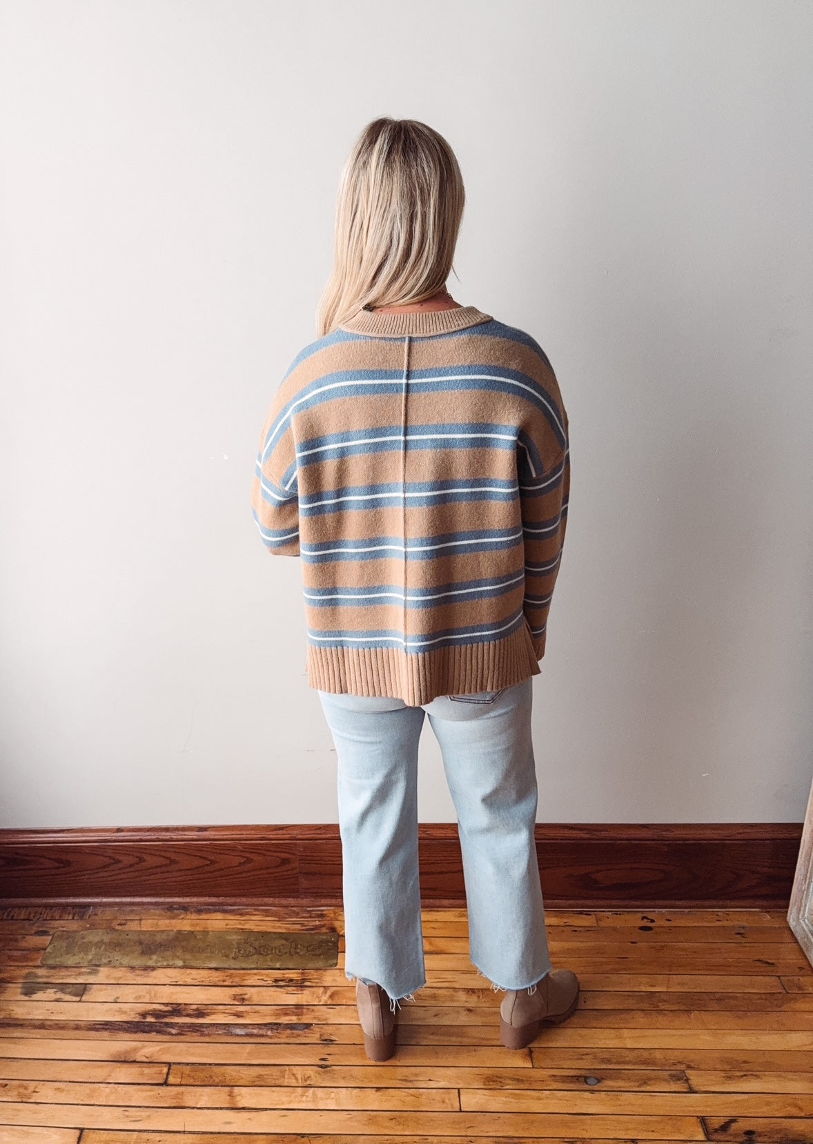 Mocha Striped Drop Shoulder Sweater