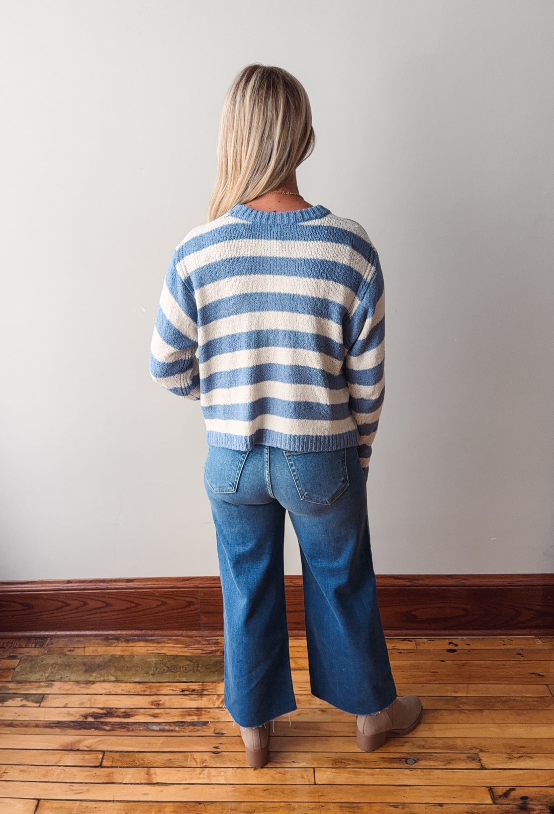 Sutton Blue + Cream Drop Shoulder Sweater