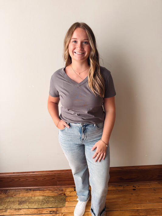 Weekdays V-Neck Tee Washed Grey