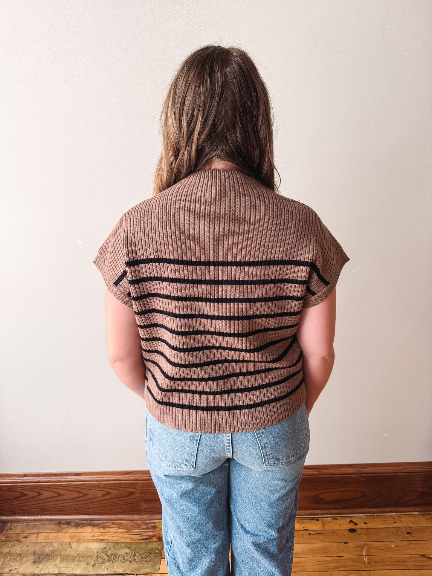 Striped Mock Neck Short Sleeve - Mocha