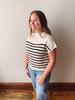 Striped Mock Neck Short Sleeve - Ivory