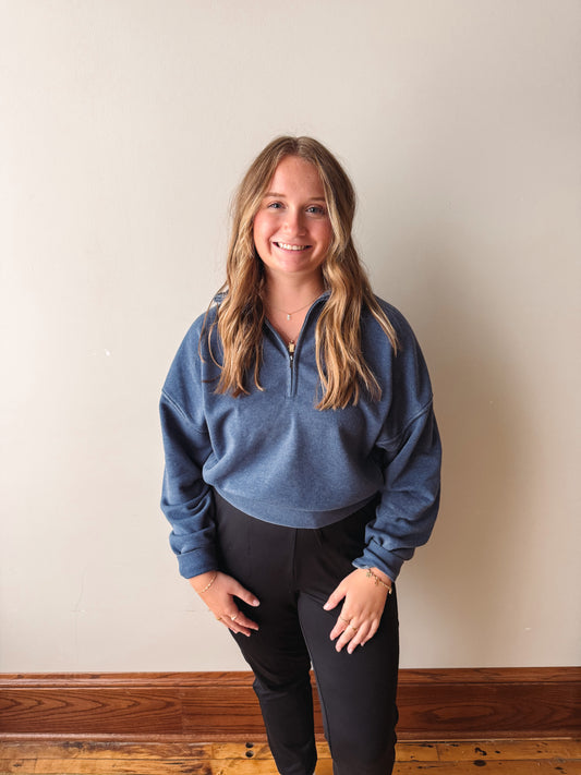 Sadie Half Zip Sweatshirt - Dusty Navy
