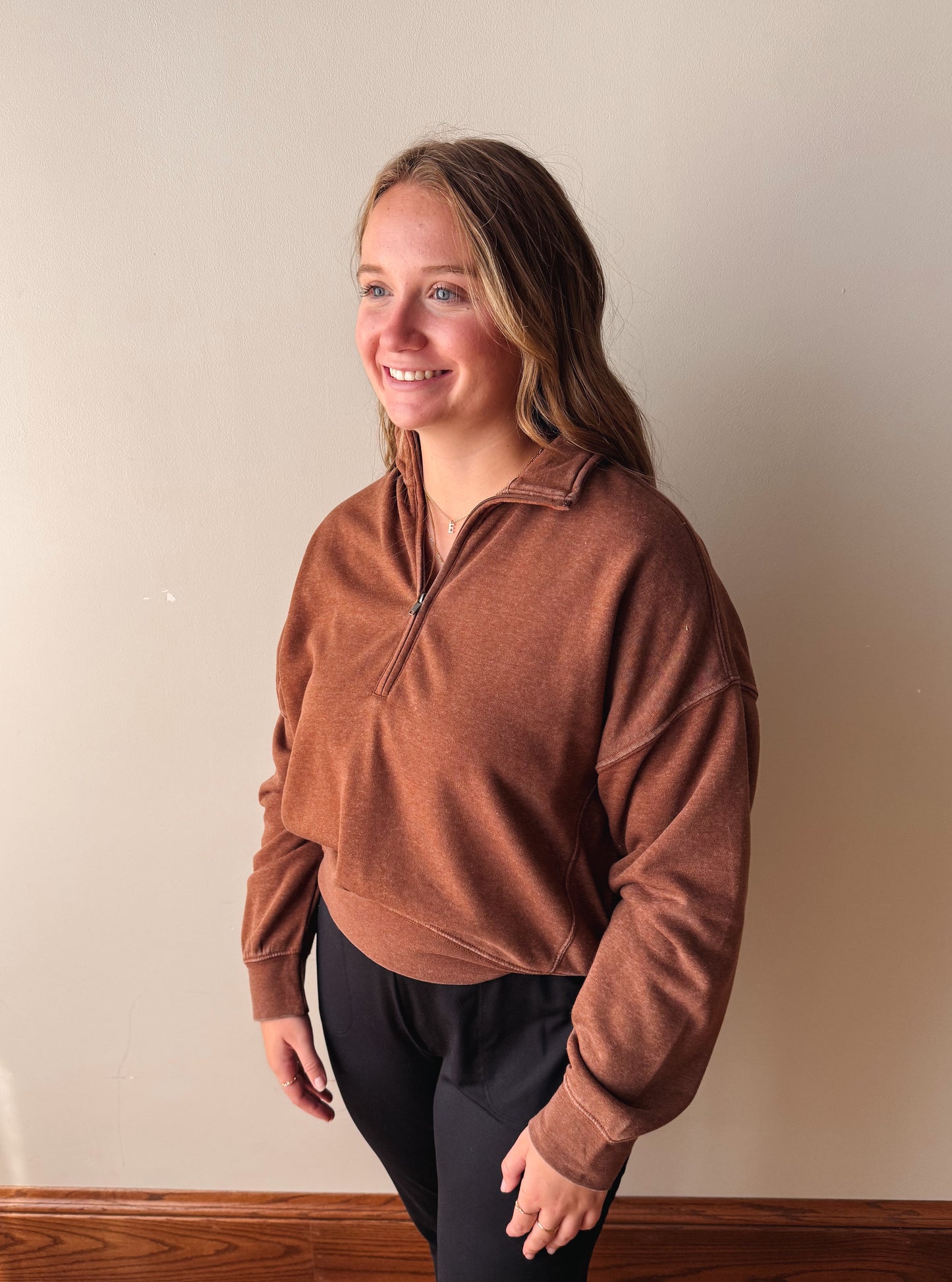 Sadie Half Zip Sweatshirt - Chestnut